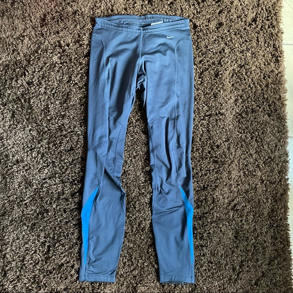Nike running tights navy with blue stripe size small